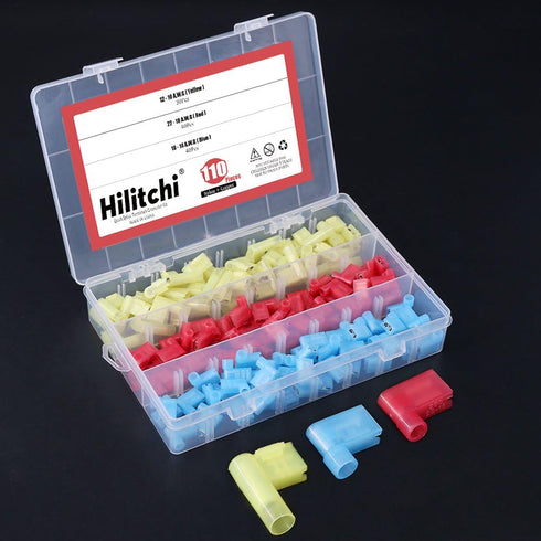 Hilitchi 110pcs 22-18 18-14 12-10 Gauge Nylon Flag Spade Female Insulated Quick Disconnects Electrical Crimp Terminals Connector Assortment Set...