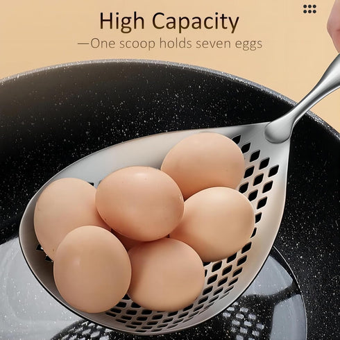 Large Stainless Steel Strainer with Comfort Handle and Hanging Holes,Food Grade Filter Spoon Solid Stainless Steel Strainer Skimmer Ladle for Kitc...