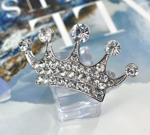 Gyn&Joy Shine Silvery Tone Clear Crystal Rhinestones Queen Princess Crown Pin Brooch...
