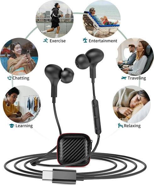 USB C Headphones for Samsung Galaxy S24 Ultra S23 FE S22 S21 A54 Note 20 10+,Magnetic Wired Earbuds Stereo in-Ear USB Type C Earphones with Microp...