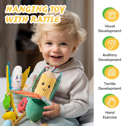Jollybaby Stroller Rattle Toys for Car Seat Parm, Fruit Plush Hanging Infant Crib Bed Travel Activity Ring Bell with Crinkle, Squeaky & Teether fo...