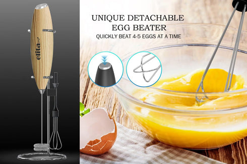 ELITAPRO ULTRA-HIGH SPEED Milk Frother - Double Whisk Handheld Foam Maker - 2-in-1 Drink Mixer - Detachable Egg Beater - Frother Wand for Matcha, ...