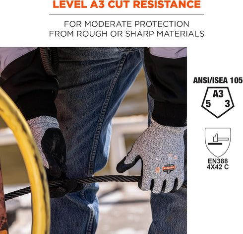 Ergodyne unisex adult Cut Resistant Work Gloves, A3, Surfaces, ANSI A3 Sandy Nitrile Coated Palms for Optimal Grip with Rough Surfaces 13g, Gray, ...
