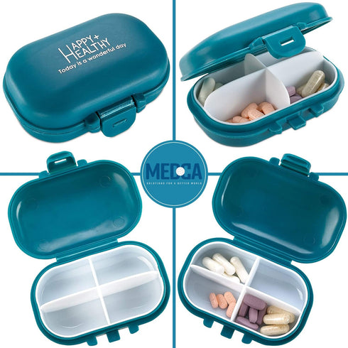 Pill Organizer Box - 4 Compartment Travel Medication Carry Case - A Daily Pill Box Vitamin Organizer Box for Your Pocket or Purse...