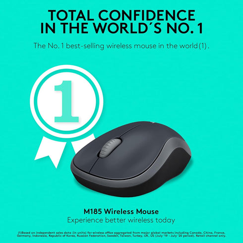 Logitech M185 Wireless Mouse, 2.4GHz with USB Mini Receiver, 12-Month Battery Life, 1000 DPI Optical Tracking, Ambidextrous PC/Mac/Laptop - Swift ...
