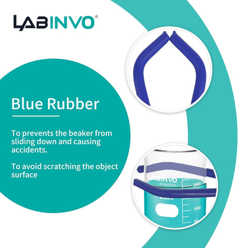 Lab Beaker Tongs, with Blue Rubber Coated Ends Clamping Tools, Chrome Plated Steel Beaker Pliers for 50mL - 2000mL Capacity Beaker, IN-BT150...