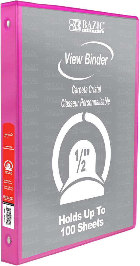 BAZIC 3 Ring Binder 1/2" Economy View Binders Organizer - Fuchsia, Round Ring, Hold 100 Sheets Paper, for School Office Home, 1-Count...