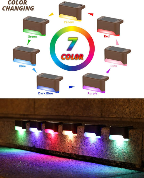 8Pack Solar Deck Lights,Waterproof Color Changing Solar Fence Lights,Solar Lights Outdoor for Pool,Fence,Step, Patio,Deck, Backyard,...