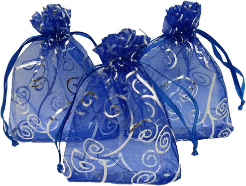 100pcs Sheer Organza Favor Bags For Wedding Baby Shower Rattan Print Gift Bags Samples Display Drawstring Pouches (3x4 inch, blue)...