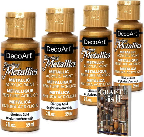 DecoArt Dazzling Metallics - 2 Ounce 4 Pack Glorious Gold Acrylic Paint Set Gold Metallic Acrylic Paint Art Supplies- Art Projects, Home Decor- E-...