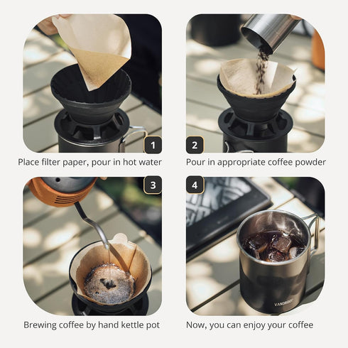 Portable Pour Over Coffee Maker Set, Collapsible Silicone Coffee Dripper Set, Perfect for Travel, Camping, Home...