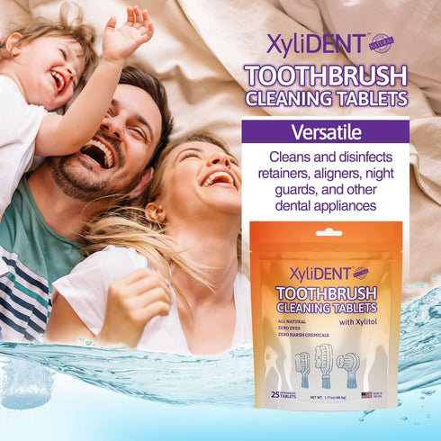 XyliDENT Toothbrush Cleaning Tablets, Dental Cleaner for Manual Toothbrushes and Electric Toothbrush Heads, Natural Formula Deep Cleans and Bright...
