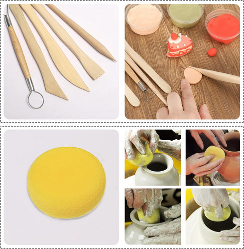 RUBFAC Polymer Clay Tools, Clay Tools Kit, 24pcs Clay Sculpting Tools Set with Stylus and Rock Painting Kit - Air Dry Clay Modeling for Pottery an...
