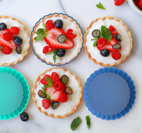 Webake 8 Pack Silicone Tart and Pie Molds, 5 Inches Silicone Round Mold Individual Small Fluted Cake Pans Mini Quiche Tart Pans for Baking...