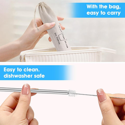 MUTNITT Set of 20 10.5" Reusable Bent Stainless Steel Straws with 20 Silicone Tips 5 Cleaning Brush 1 Travel Case Eco Friendly Extra Long Metal St...
