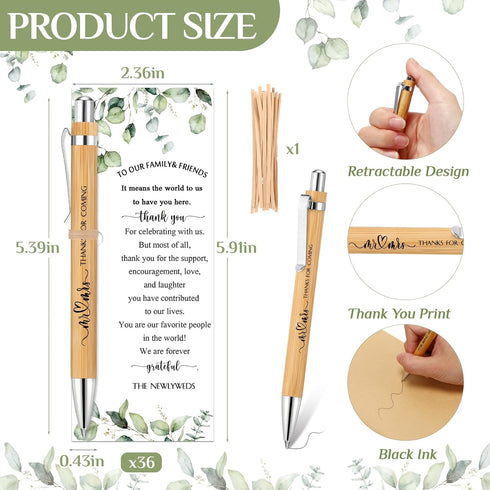 36 Sets Wedding Favors for Guest Bridal Shower Bamboo Pens Thank You Cards with Twine Wedding Favors Bulk Retractable Ballpoint Pen Black Ink for ...