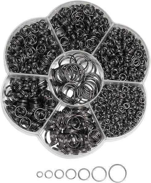 Chenkou Craft 1310pcs in Box 7 Sizes Split Double Loops Jump Rings & Ring Jewelry Keychain Making from 4mm to 12mm with 1pc Clear Box (Gun-Black, ...