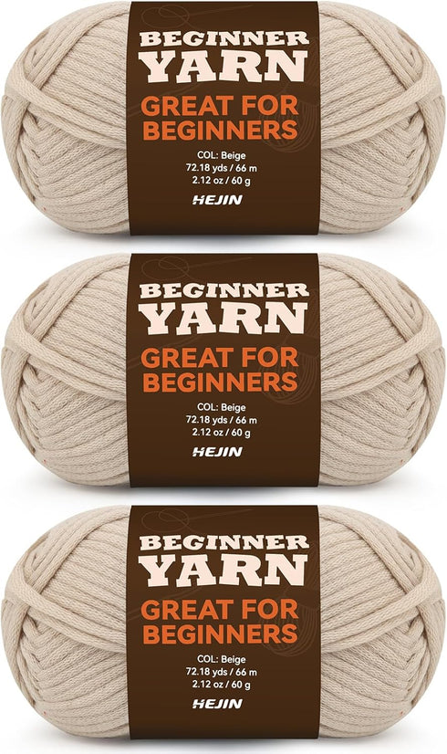 3x60g Beige Yarn for Crocheting and Knitting;3x66m (72yds) Cotton Yarn for Beginners with Easy-to-See Stitches;Worsted-Weight Medium #4;Cotton-Nyl...
