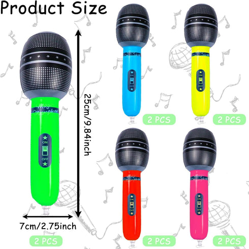 10 PCS Inflatable Microphones Blow up Microphone, Plastic Microphone Toy, for Sing Birthday Party Decorations, Musical Concert Themed Party Suppli...