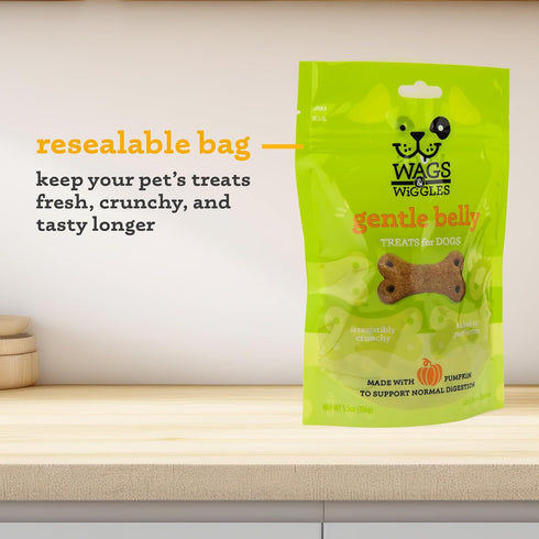 Wags & Wiggles Gentle Belly Functional Treats for Dogs, Chicken Flavor, 5.5 Resealable Bag| Digestive Support | Pumpkin Dog Treats for Dogs with S...
