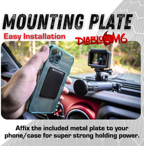 DiabloM6 Magnetic Cell Phone Mount Compatible with iPhone and Android Smartphones - 20mm Attachment Ball - Metal Plate attaches to Device......