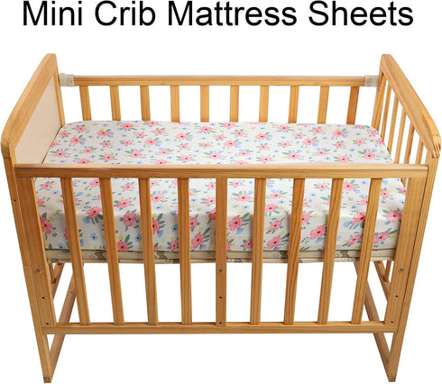 Pack n Play Playard Fitted Sheets 2 Pack Set for Baby Girl Soft Stretchy Jersey Knit Portable Mini Crib Mattress Cover, Pink Floral...