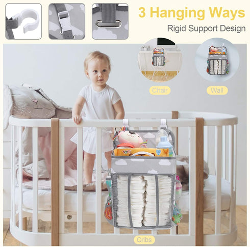 Accmor Hanging Baby Diaper Caddy Organizer, Diaper Stacker, Baby Crib Hanging Classified Storage Bag Organizer for Changing Table, Crib, Playard o...