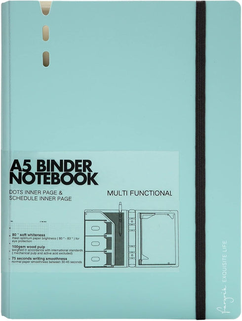 CAGIE A5 Binder 6 Ring Binder Notebook with Dividers Refillable Planner Binder with Pockets, A5 Refill Paper Include Planning Square Ruled and Dot...