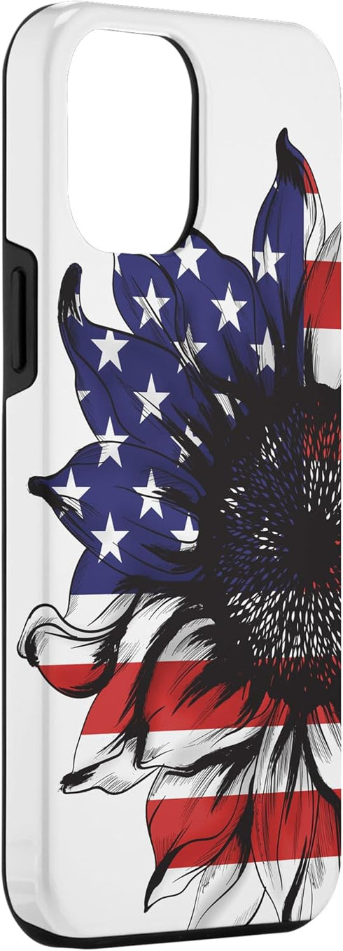 iPhone 15 Pro Max Sunflower American Flag Phone Case Patriotic Gifts for Women Case......