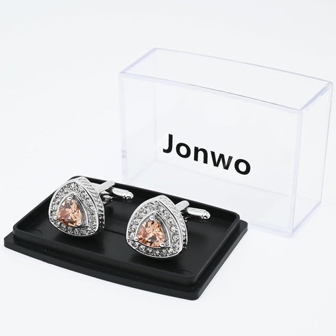 Triangle Pink Crystal Gemstone Cufflinks for Men Lady In Gift Case Silver Men's Cufflinks Jewelry Set for Wedding Anniversary Business Party Event...