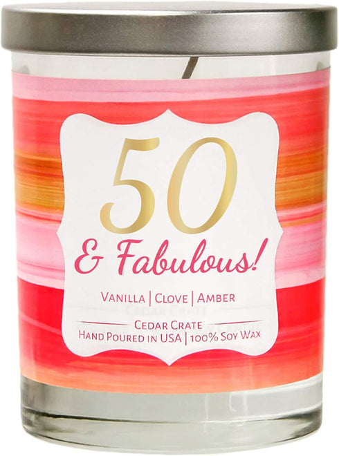 50 & Fabulous! | Vanilla, Clove, Amber | Luxury Scented Soy Candles | 10 Oz. Clear Jar Candle | Made in The USA | Decorative Aromatherapy | 50 Yea...