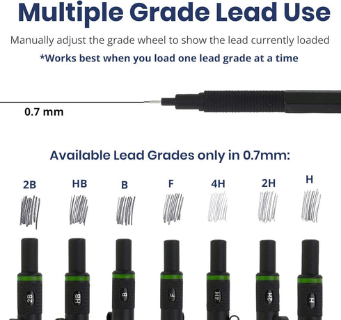 Pacific Arc Chromagraph Metal Mechanical Pencil .7 mm Black Barrel Mechanical Pencil with Built In Adjustable Pencil Grade, Lead Pencil Holder for...