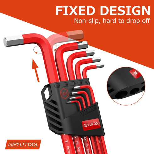 GETLITOOL 9PCS Magnetic Allen Key Set, S2 Steel Metric Long Arm Allen Wrench Set with Storage Bracket, Ball End Hex Key with Size-Marked for Bicyc...