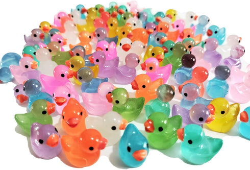 60 Pcs Mini Resin Ducks Luminous Tiny Ducks Miniature Duck Glow in The Dark for DIY Garden Dollhouse Duck Accessories Micro Landscape Aquarium Par...