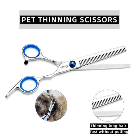 Geshi Dog Grooming Scissors Set Grooming Thinning Cut Curved Scissors Kit Sharp and Durable Titanium Coated Professional Kit Pet Scissors for Cats...