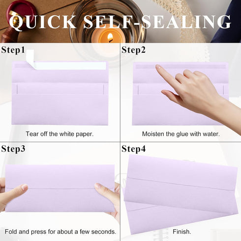 100 Pack Light Purple #10 Business Envelopes, Standard Envelopes Self Seal, 4 1/8 x 9 1/2 Inch Letter Size Business Mailing Envelopes for Checks I...