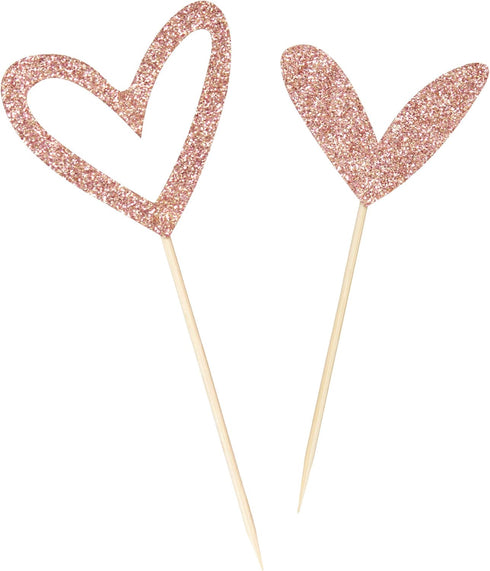 24 PCS Rose Gold Glitter Heart Cupcake Toppers Cute Design Love Cupcake Toppers for Wedding Bridal Anniversary Baby Shower Party Decorations Suppl...