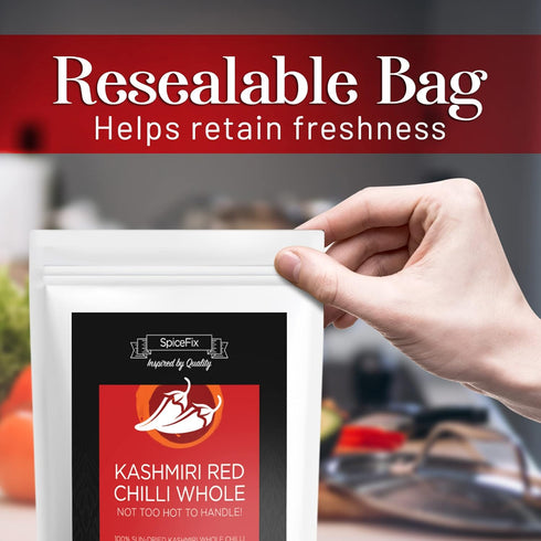 SpiceFix - Whole Kashmiri Red Chilli Pepper, Mild to Medium Heat Natural Stemless Chillies, Sun-Dried Red Pepper, Indian Dried Chili Peppers in a ...