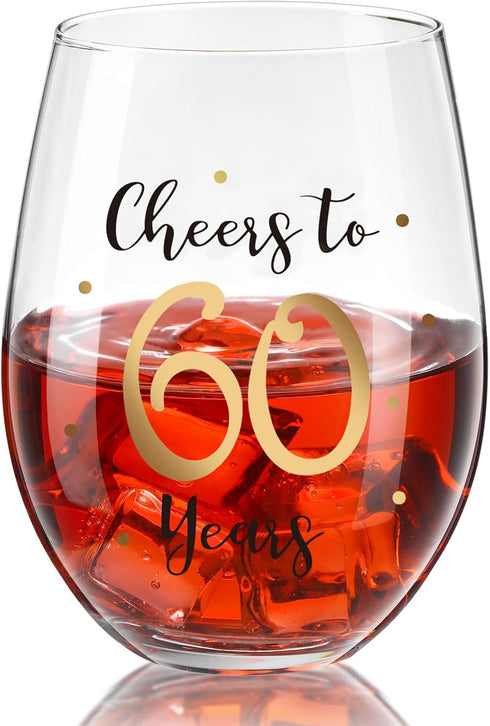Birthday Stemless Wine Glass, Gold Birthday Wine Glass Present for Men Women Party Wedding Anniversary Party Decorations, 17 oz Stemless(Cheers to...