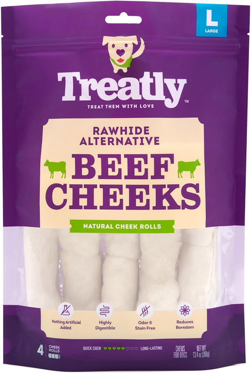 Cowcheek Rolls 4" Dog Chew Treats - Natural Flavor, 6 Count/1 Pack...