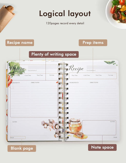 Recipe Book Waterproof Hardcover to Write in Your Recipes,Simplified Family Recipe Notebook for the Chef at Home, Recipe Journal Hold 120 Recipes?...