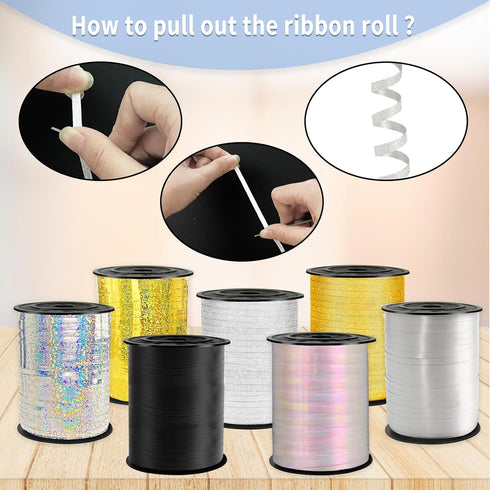 Silver Curling Ribbon, 500 Yard Glitter Silver balloon string, 1/5" ribbon curling for Present Wrapping, Balloon Ribbon, Birthday, Party, Festival...