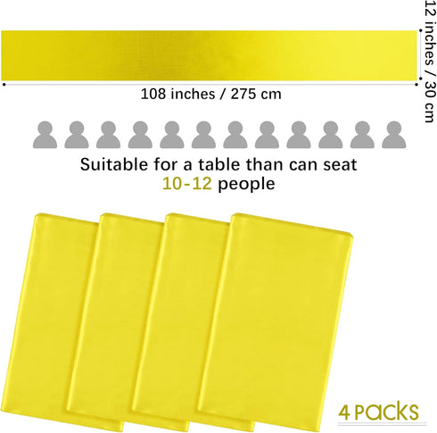 ANECO 4 Pack Satin Table Runner 12 x 108Inch Long Bright Silk and Smooth Fabric Party Table Runner for Wedding Banquet Party Decoration- Yellow...