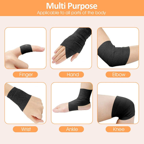 1"/2"/3" Self Adhesive Bandage Wraps, 18 Pack Black Self Adherent Cohesive Bandages Wrap for Wounds, Vet Wrap, Ankle Tape, Tattoo Tape Wrap, Medic...