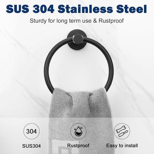 NearMoon Bath Towel Ring, Bathroom Hardware Accessories-Thicken Stainless Steel Hand Towel Holder for Bathroom, Modern Round Towel Hanger Wall Mou...