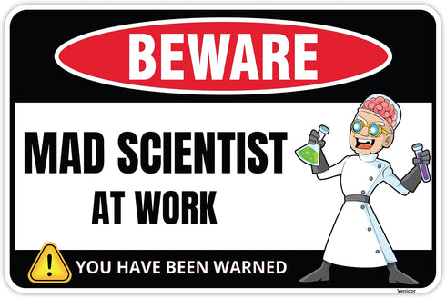 Venicor Mad Scientist Sign Decor - 8 x 12 Inches - Aluminum - Classroom Science Decorations - Cool Chemistry Laboratory Gift Poster Room Wall Art ...