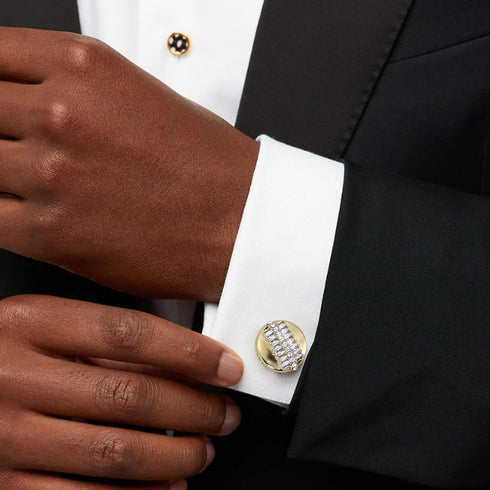 Crystal Cufflinks for Men with Gift Box, 18K Gold Tone Cuff link for Men's Dress Shirts and French Cuff Shirts on Birthday Party Wedding Anniversa...