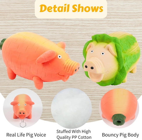 Squeaky Pig Dog Toys, 3 Pack Grunting Veggie Pig Dog Toy That Oinks for Small Medium Large Dogs, Durable Rubber Pig Squeaker Puppy Chew Toys, Late...