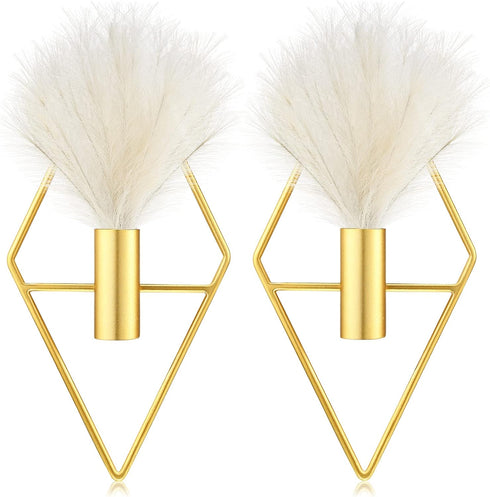 Peryiter 2 Pcs Small Boho Wall Decor Hanging Planters with Artificial Pampas Wall Mounted Metal Wall Decor Modern Home Decor Display Wall Art Bedr...