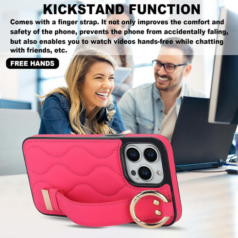 Compatible with iPhone 13 Pro Case 6.1 Inch with Ring and Finger Strap, Shockproof Stylish Protective Cover for iPhone 13 Pro (Rose-red)...